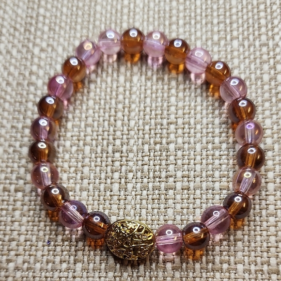 Elegant Pink and Brown Beaded Bracelet - Picture 1 of 3